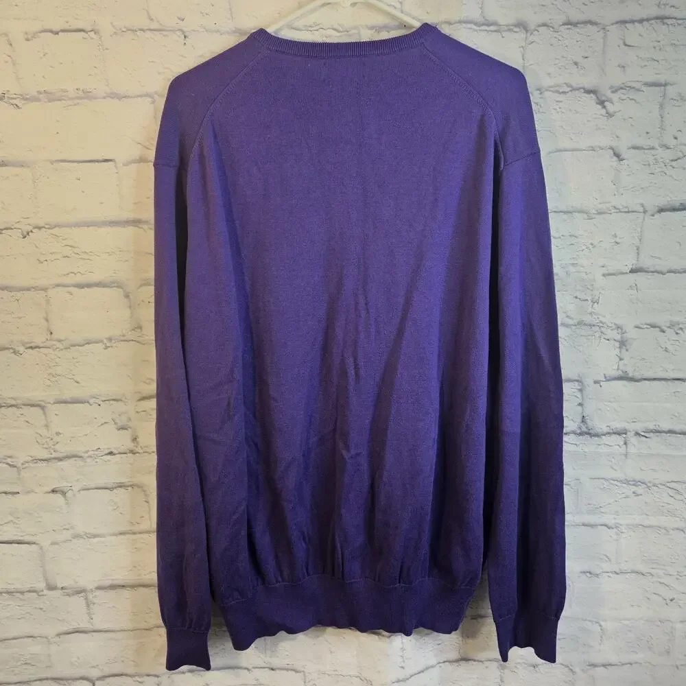 Polo Ralph Lauren Purple Pima Cotton V-Neck Pullover Sweater Men's Size XXL - Picture 3 of 5